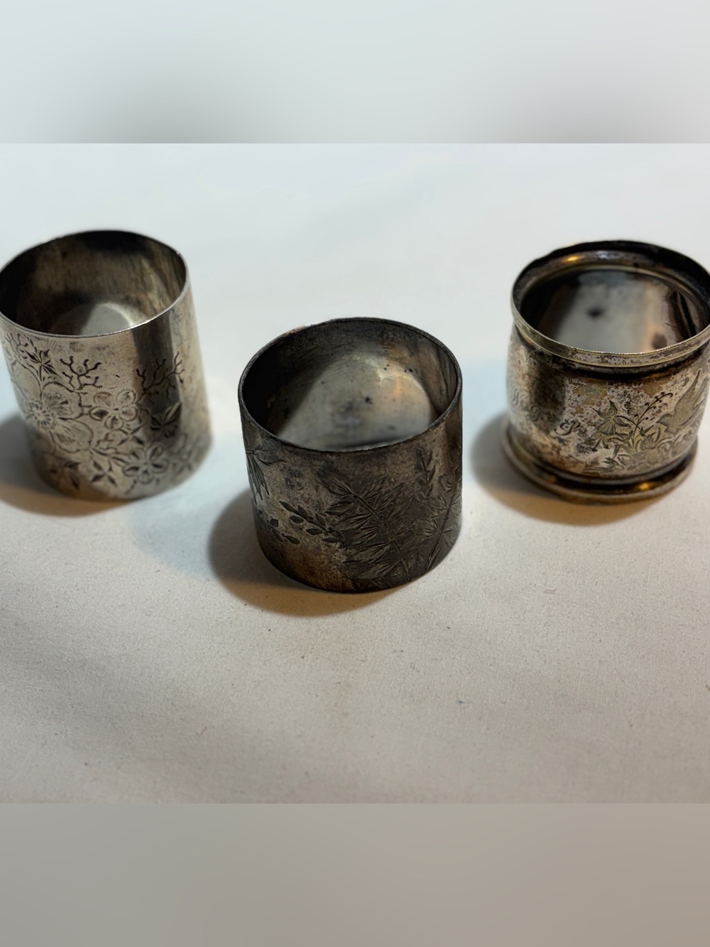 Vintage Engraved Silver Napkin Rings - Set of 3